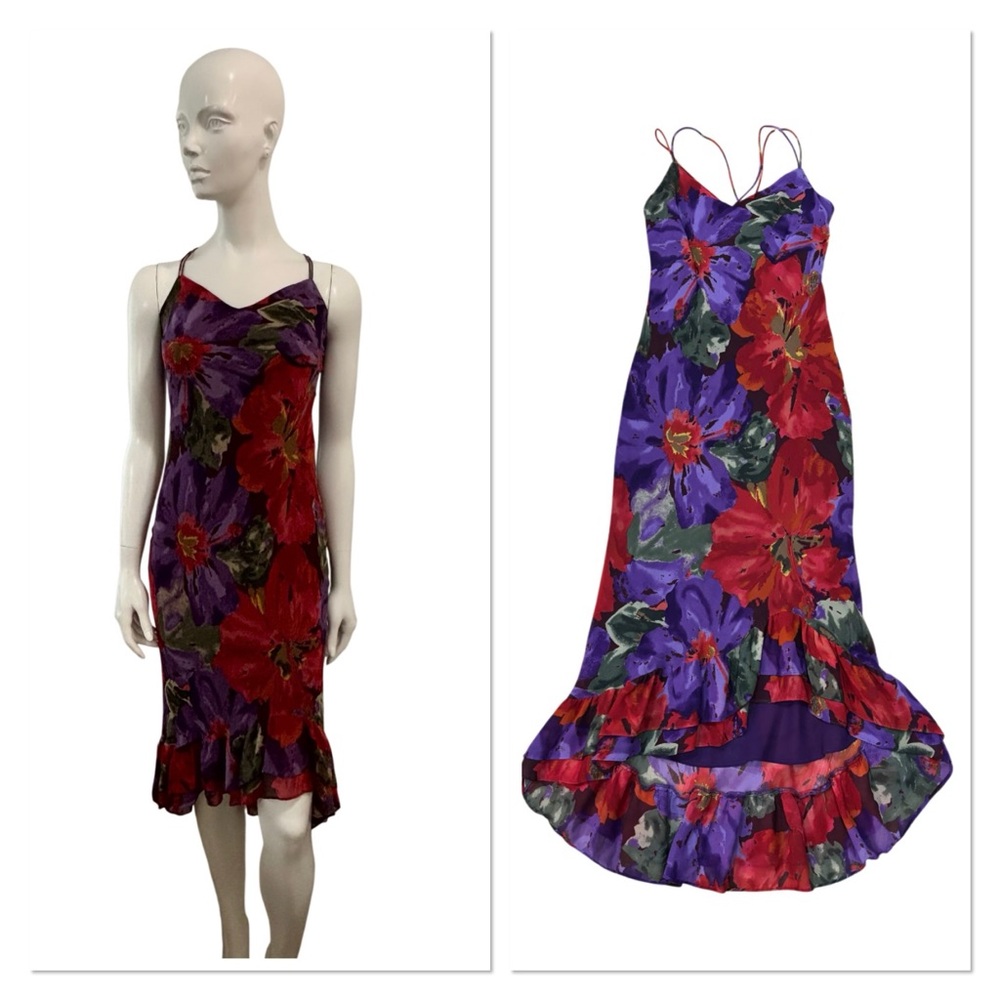 Vintage Y2K Express Silk Floral Slip Dress